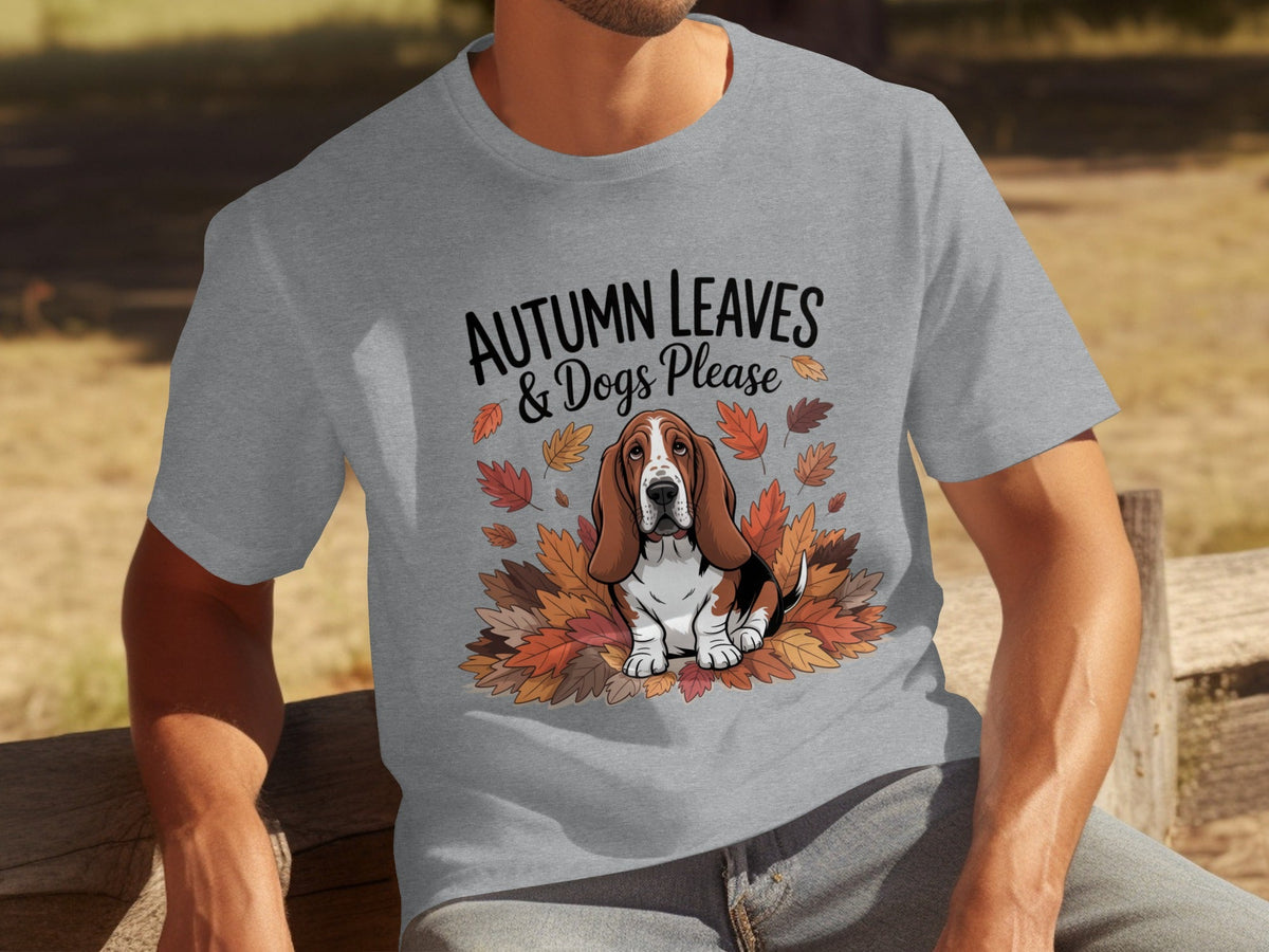 Autumn Leaves and Dogs Please Basset Hound Funny T-Shirts