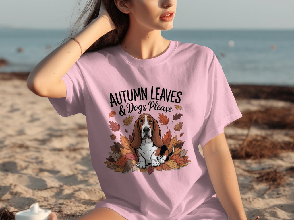 Autumn Leaves and Dogs Please Basset Hound Funny T-Shirts
