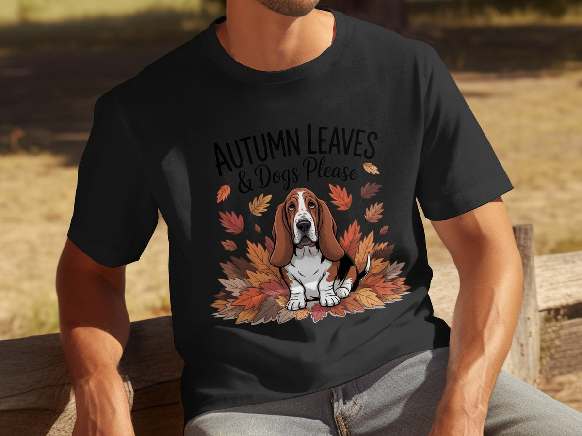 Autumn Leaves and Dogs Please Basset Hound Funny T-Shirts