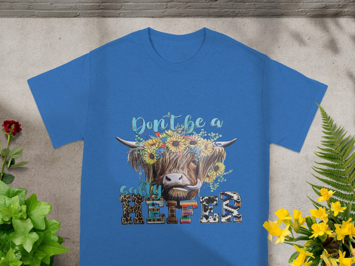 Don't Be a Salty Heifer Flower Crown Highland Cow T-Shirts