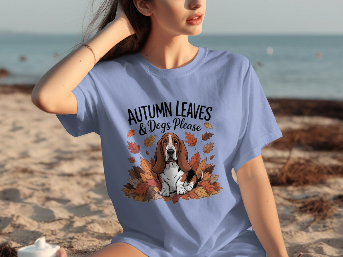Autumn Leaves and Dogs Please Basset Hound Funny T-Shirts