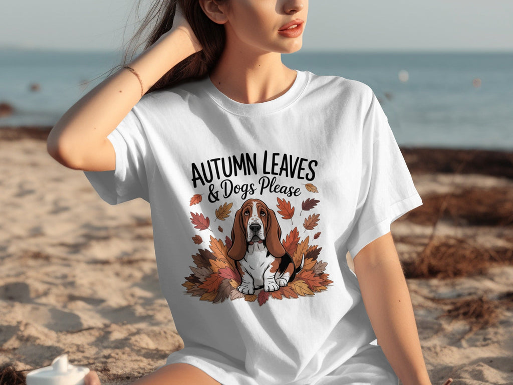 Autumn Leaves and Dogs Please Basset Hound Funny T-Shirts
