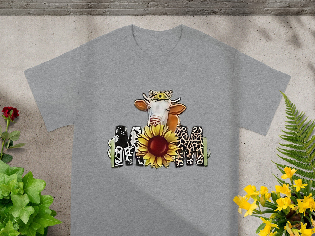 Cow Over Sunflower Fence Graphic Print Funny Style T-Shirts