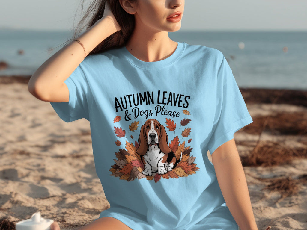 Autumn Leaves and Dogs Please Basset Hound Funny T-Shirts