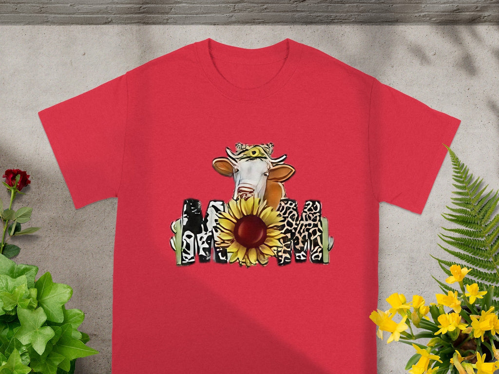 Cow Over Sunflower Fence Graphic Print Funny Style T-Shirts