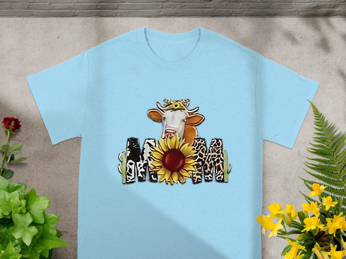 Cow Over Sunflower Fence Graphic Print Funny Style T-Shirts