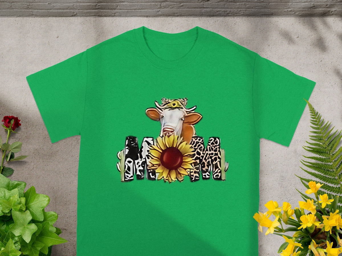 Cow Over Sunflower Fence Graphic Print Funny Style T-Shirts