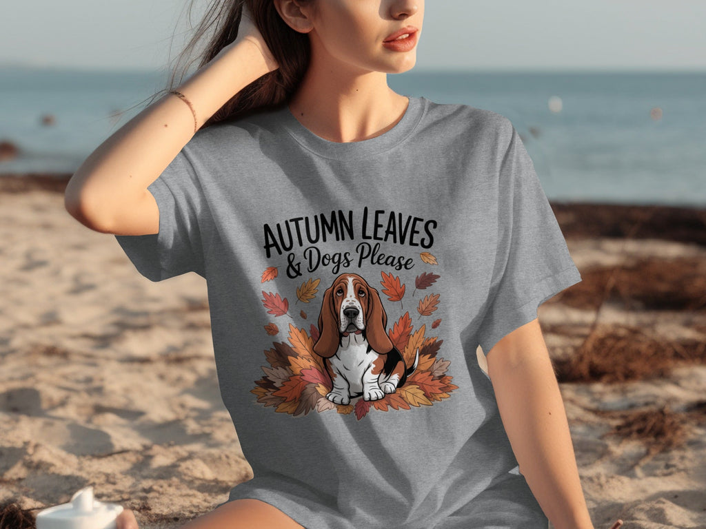Autumn Leaves and Dogs Please Basset Hound Funny T-Shirts