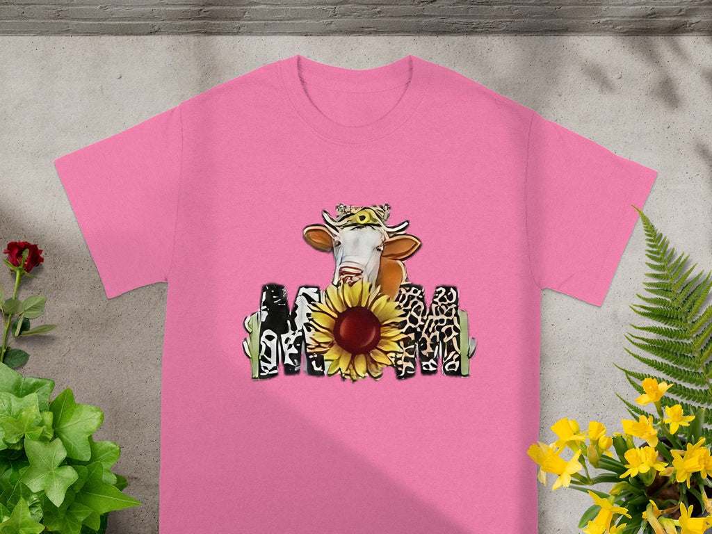Cow Over Sunflower Fence Graphic Print Funny Style T-Shirts