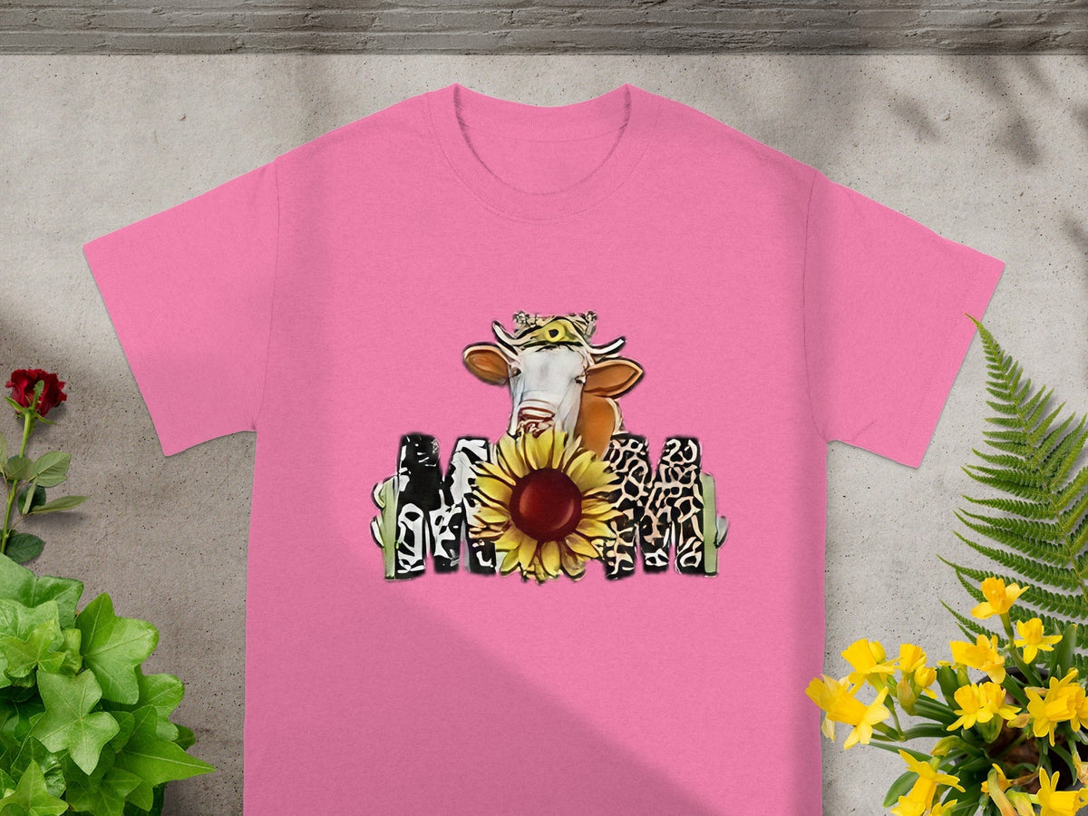 Cow Over Sunflower Fence Graphic Print Funny Style T-Shirts