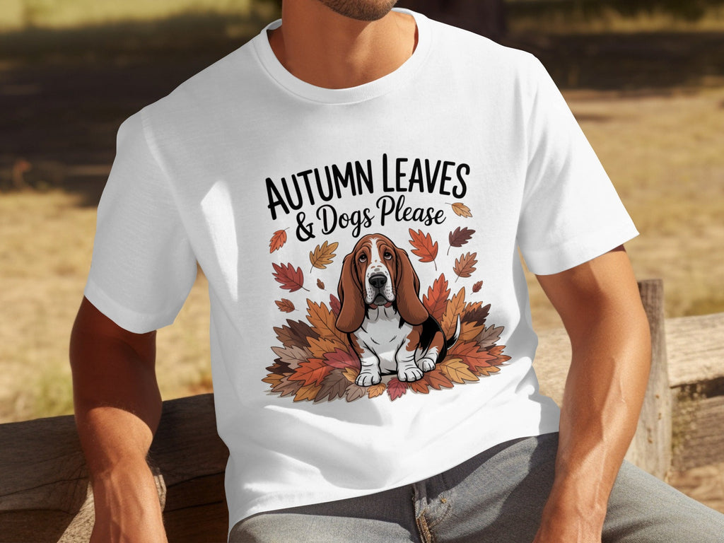 Autumn Leaves and Dogs Please Basset Hound Funny T-Shirts