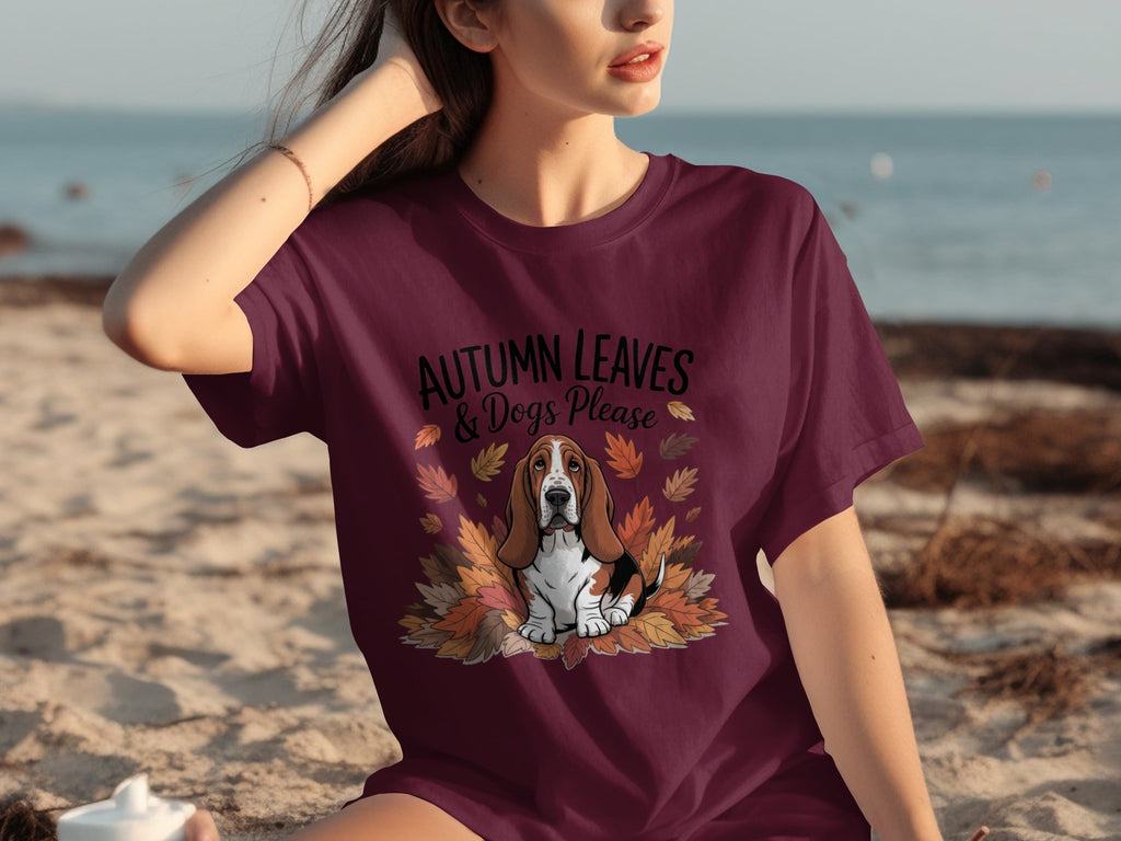 Autumn Leaves and Dogs Please Basset Hound Funny T-Shirts