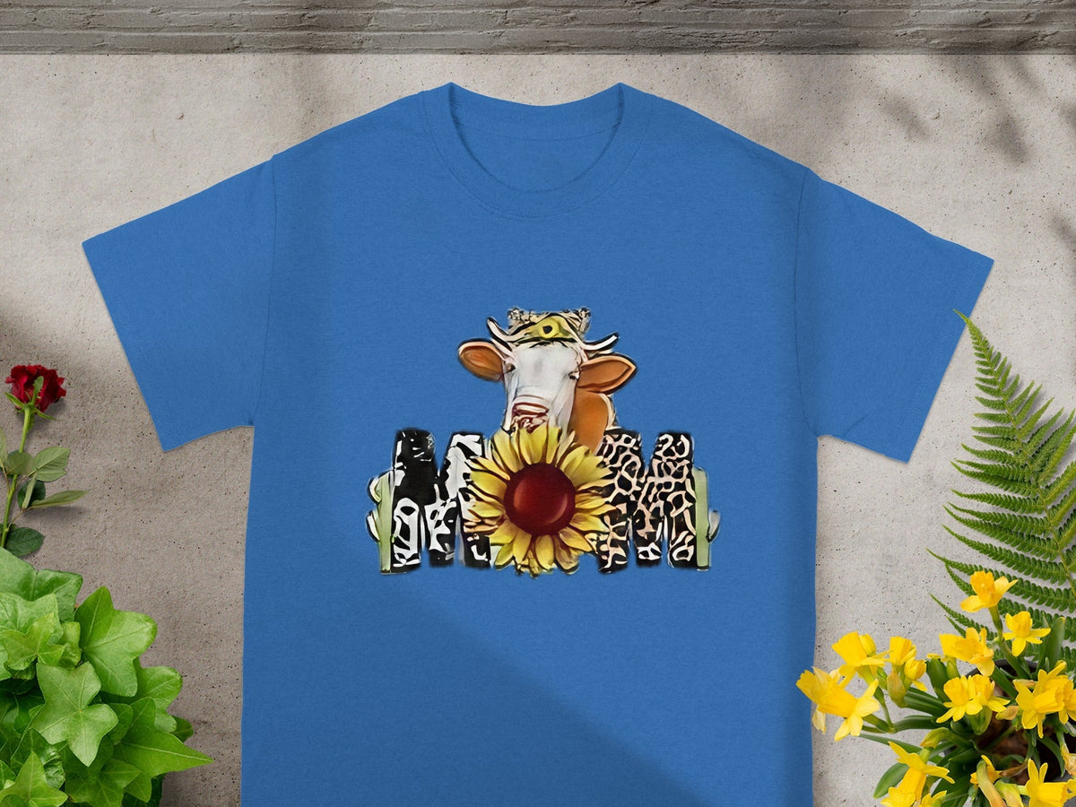 Cow Over Sunflower Fence Graphic Print Funny Style T-Shirts