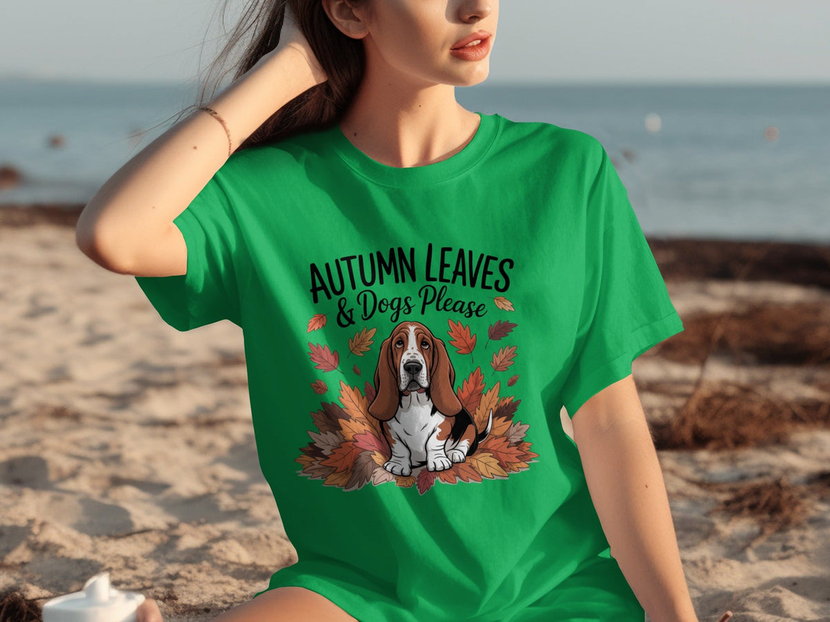 Autumn Leaves and Dogs Please Basset Hound Funny T-Shirts