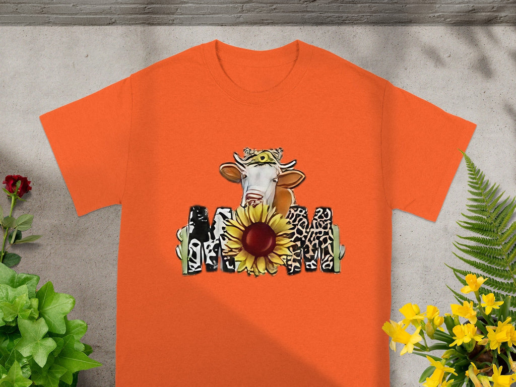 Cow Over Sunflower Fence Graphic Print Funny Style T-Shirts