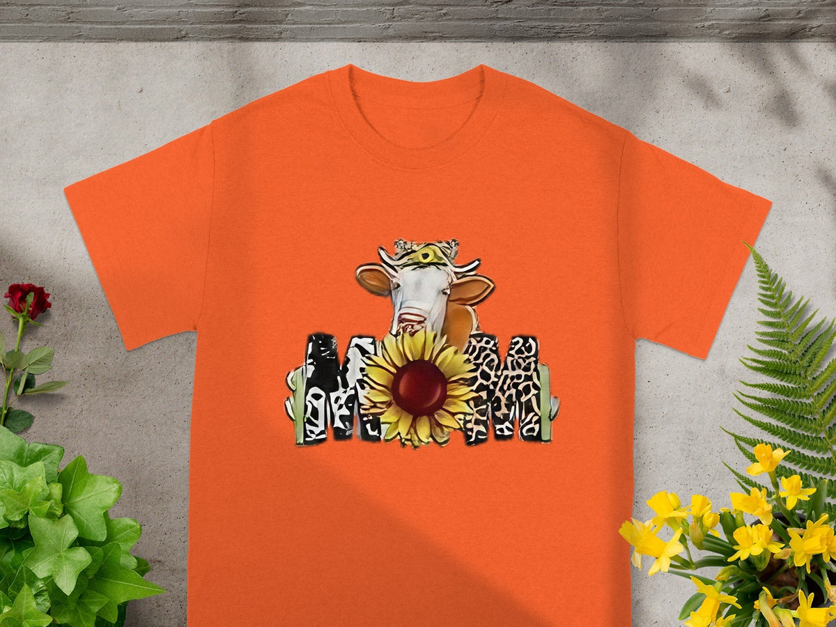 Cow Over Sunflower Fence Graphic Print Funny Style T-Shirts