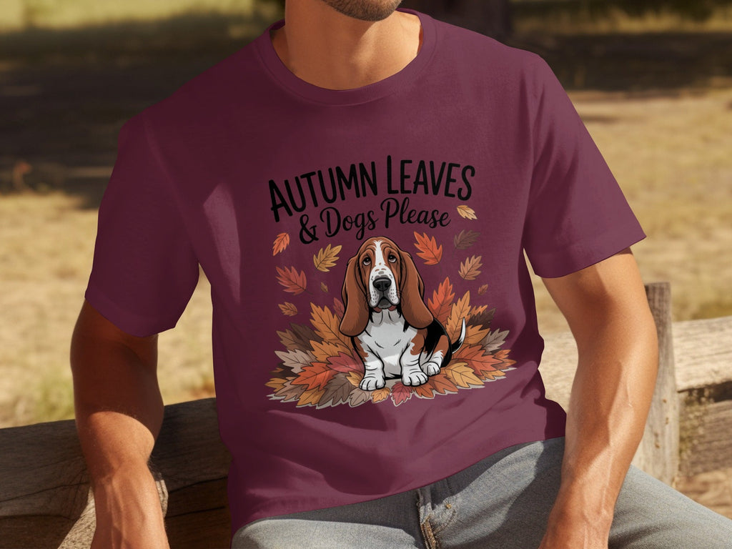 Autumn Leaves and Dogs Please Basset Hound Funny T-Shirts