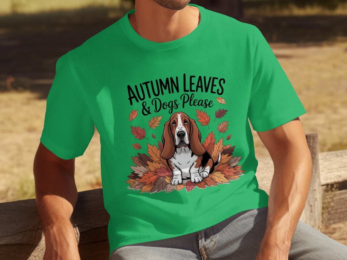 Autumn Leaves and Dogs Please Basset Hound Funny T-Shirts