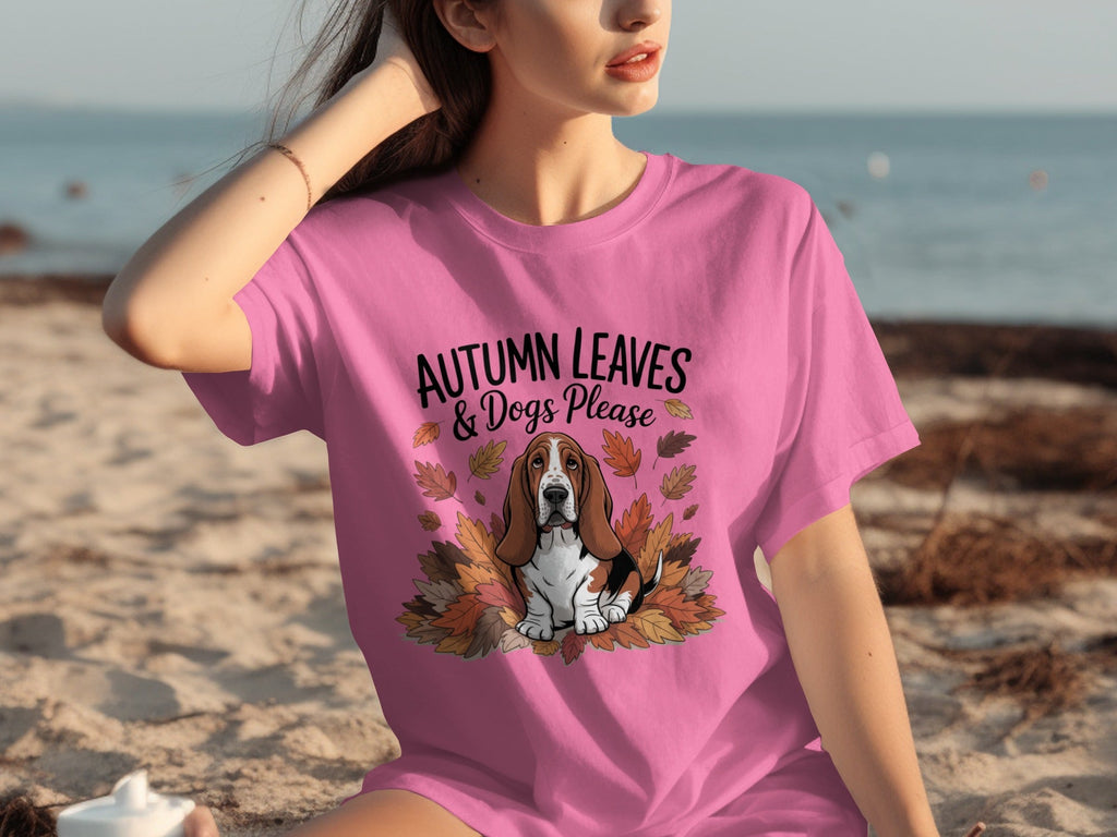 Autumn Leaves and Dogs Please Basset Hound Funny T-Shirts