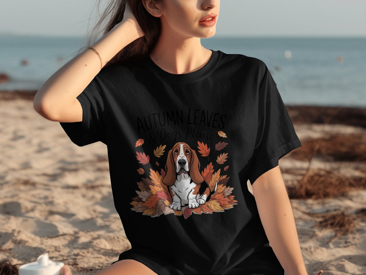 Autumn Leaves and Dogs Please Basset Hound Funny T-Shirts