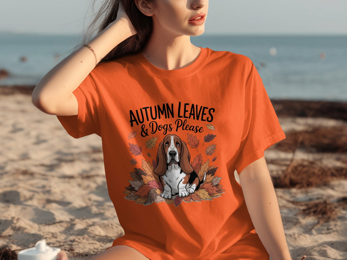 Autumn Leaves and Dogs Please Basset Hound Funny T-Shirts
