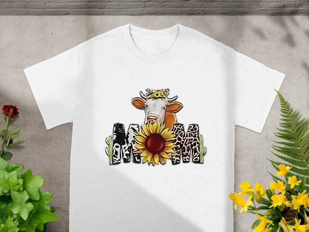 Cow Over Sunflower Fence Graphic Print Funny Style T-Shirts