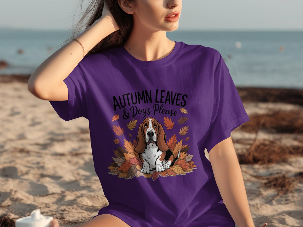 Autumn Leaves and Dogs Please Basset Hound Funny T-Shirts