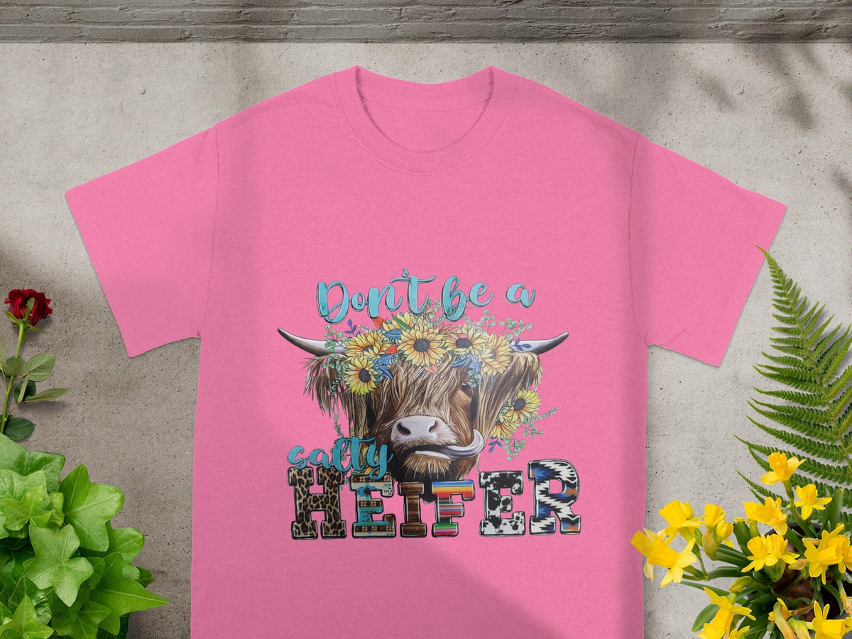 Don't Be a Salty Heifer Flower Crown Highland Cow T-Shirts