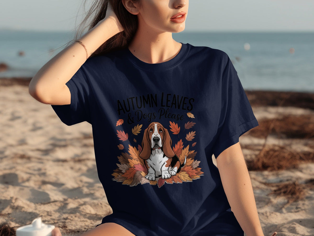 Autumn Leaves and Dogs Please Basset Hound Funny T-Shirts