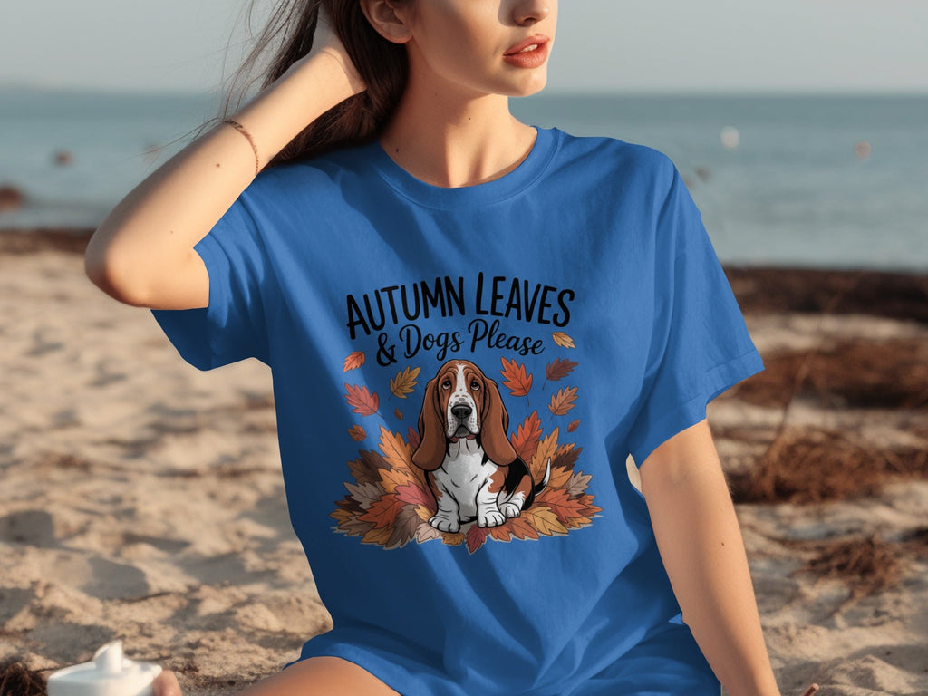 Autumn Leaves and Dogs Please Basset Hound Funny T-Shirts