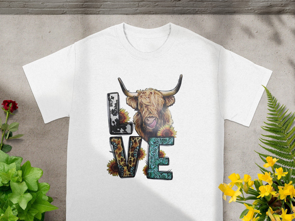 Cow Love Letters with Sunflowers Funny Graphic Design T-Shirts