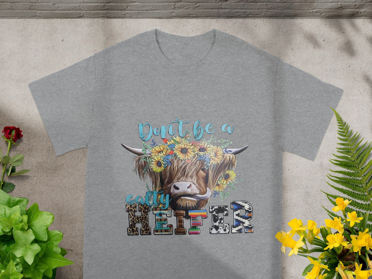 Don't Be a Salty Heifer Flower Crown Highland Cow T-Shirts
