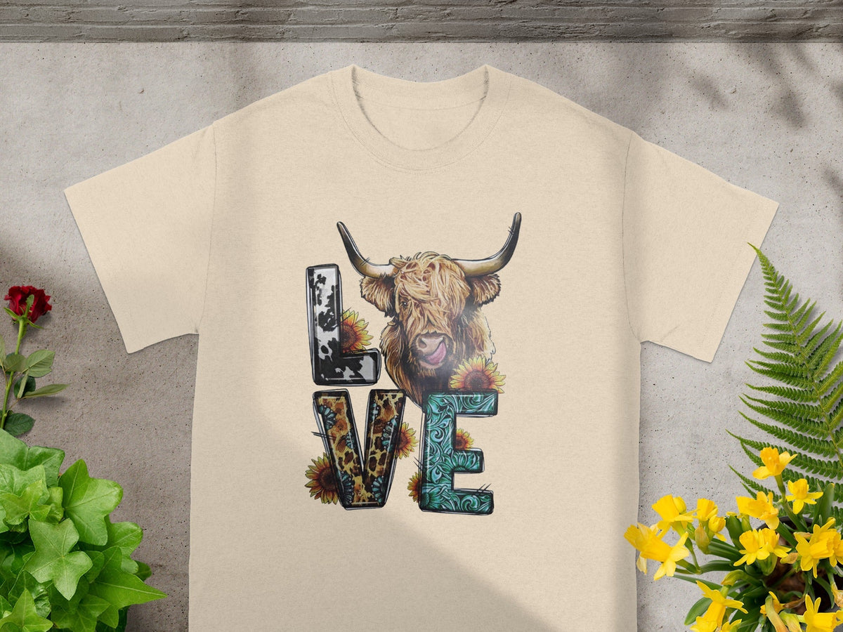 Cow Love Letters with Sunflowers Funny Graphic Design T-Shirts