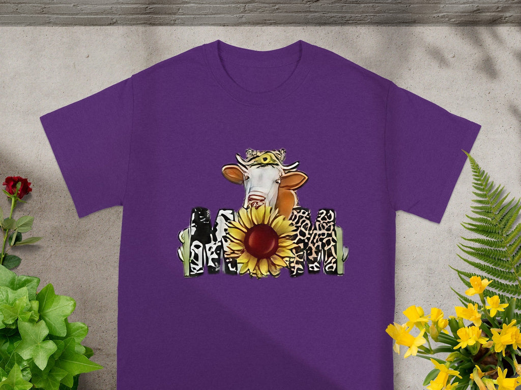 Cow Over Sunflower Fence Graphic Print Funny Style T-Shirts
