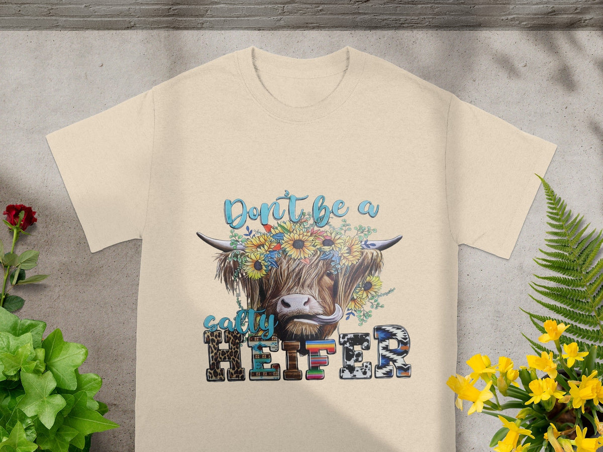 Don't Be a Salty Heifer Flower Crown Highland Cow T-Shirts