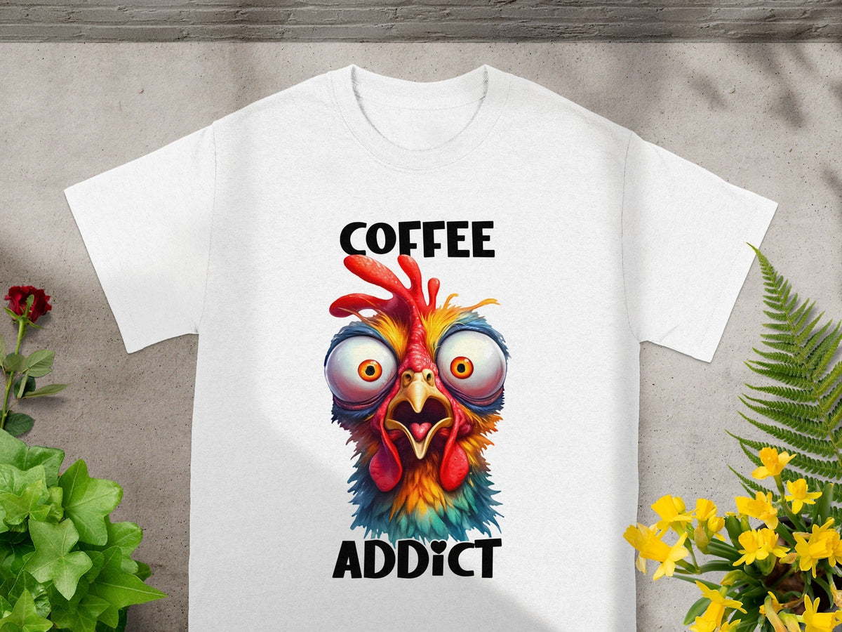 Crazy Chicken Coffee Addict Cartoon Funny T-Shirts product image 2