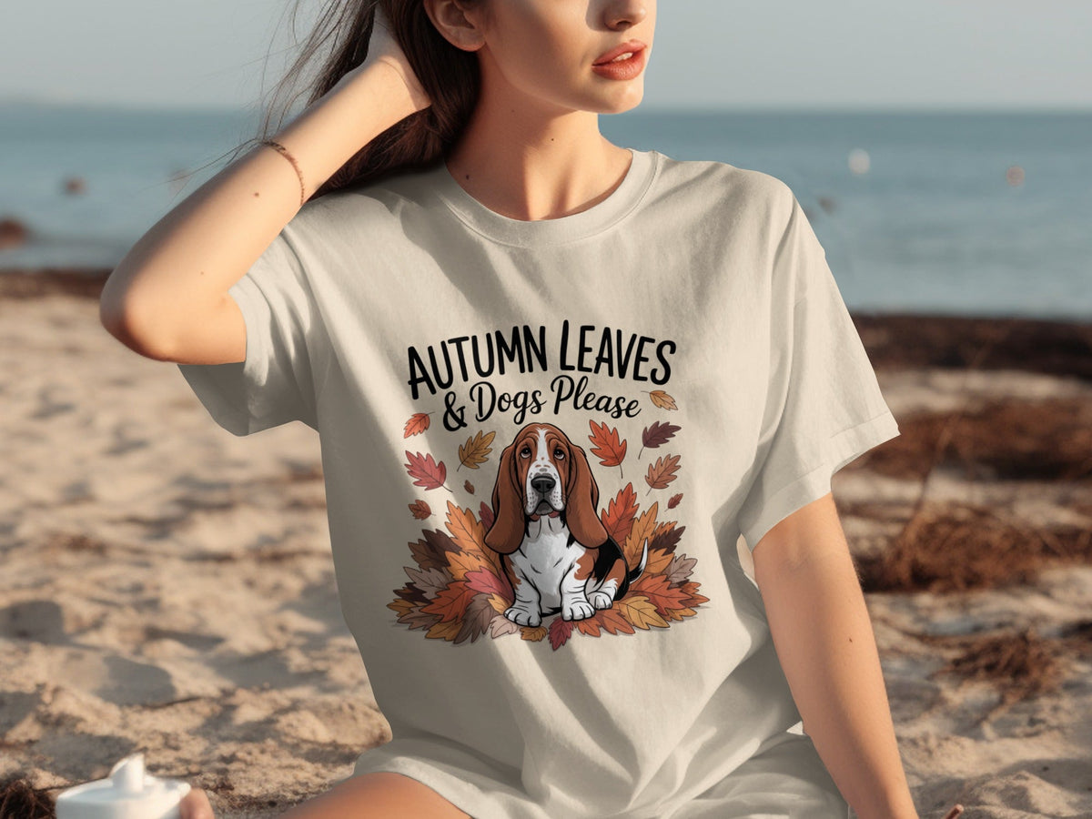 Autumn Leaves and Dogs Please Basset Hound Funny T-Shirts