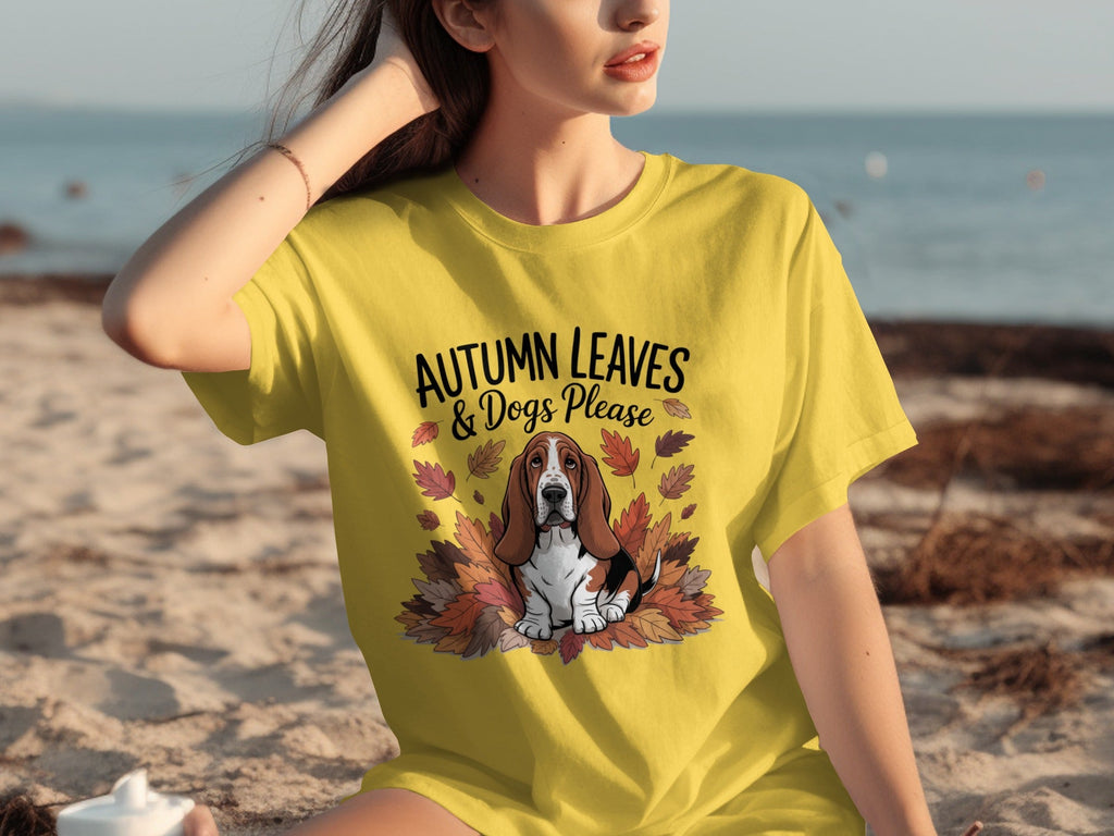 Autumn Leaves and Dogs Please Basset Hound Funny T-Shirts